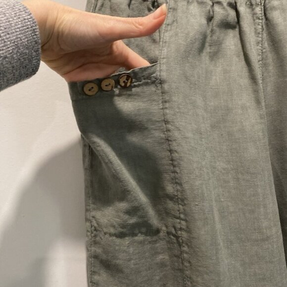Angela Mara Green Linen Culotte Capris Pants Size Medium - Picture 7 of 14